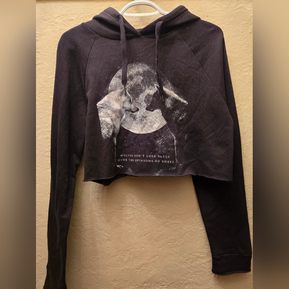 DTox Cropped Wolf Hoodie M/L Gothic Moon Graphic - Picture 3 of 6